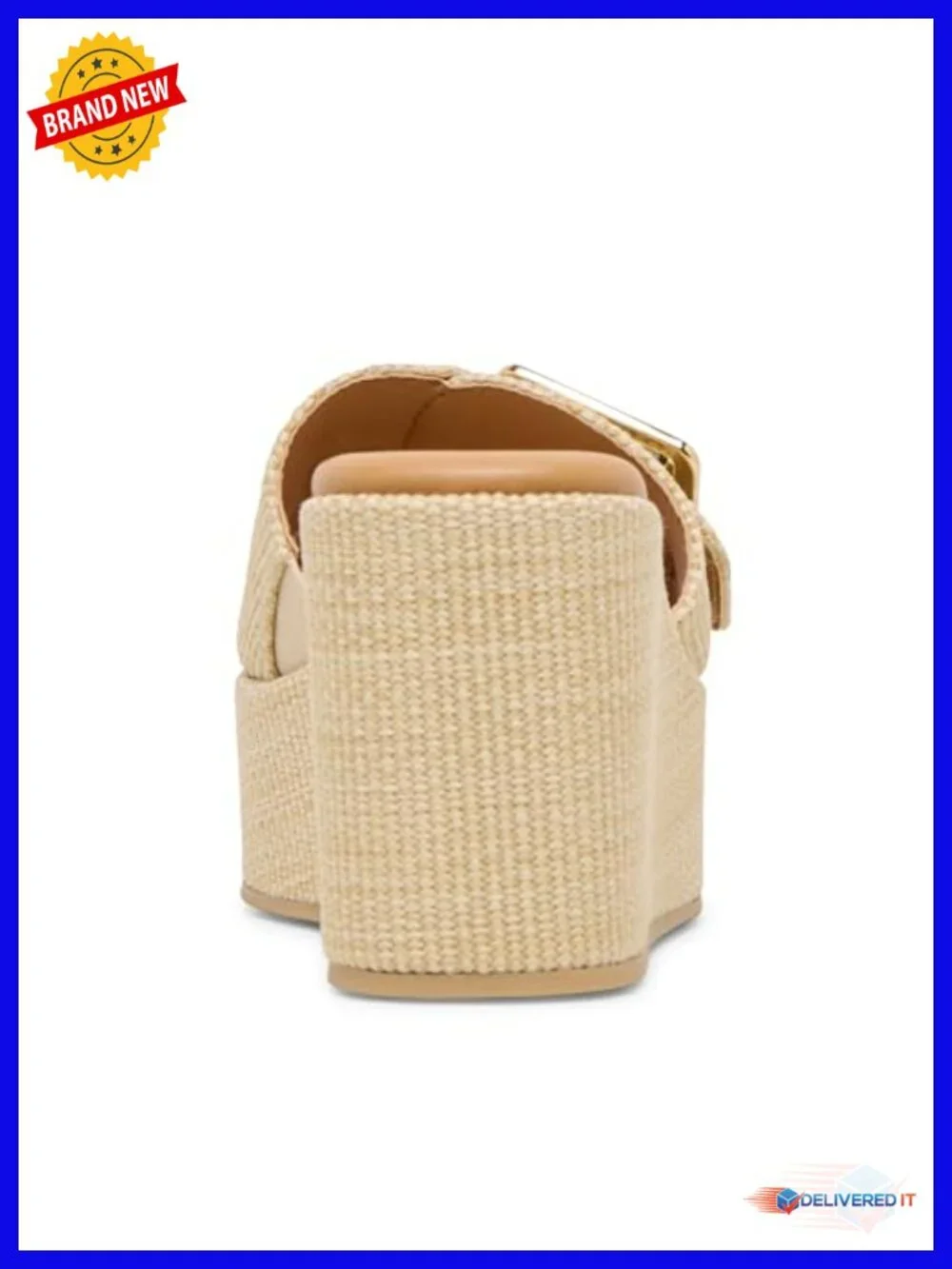 Linen Wedge Sandals with Buckle Closure, Open Toe, Single Strap